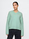 Women's Long Sleeve Sweater Cotton with V Neckline Mint Green