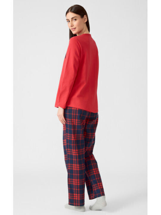 Minerva Winter Women's Pyjama Set Red Checkered