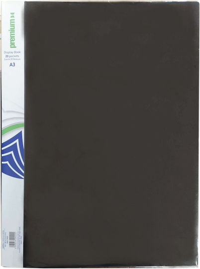 Premium Clipboard Flexible with 20 plastic sleeves Slides for Paper A3 Black 1pcs