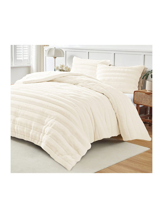 Liolios Home Duvet Cover Set Queen 240x260cm Volcano Cream