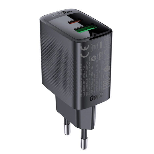 Acefast Φορτιστής Χωρίς Καλώδιο GaN με Θύρα USB-A και Θύρα USB-C 20W Power Delivery Μαύρος (A78)