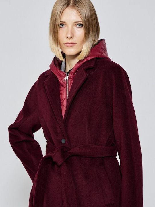 Passager Women's Coat with Buttons Burgundy