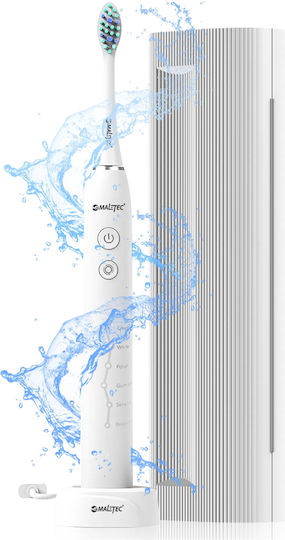 Periuță de dinți electrică sonică Maltec Toothie X1 cu 6 capete 6 programe diferite 45.000 vibrații pe minut cu husă inclusă Alb