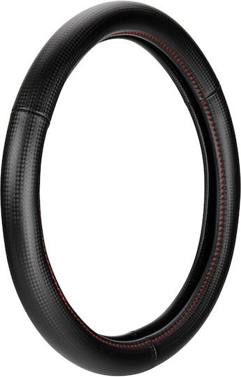 Καλυμμα Τιμονιου Racing Premium Red M 37-39cm Συνθετικο Δερμα Skeentex Μαυρο Κοκκινο Carbon Look Lampa 1 Τεμ