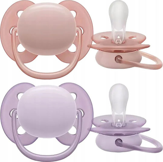 Philips Ultra Soft Πιπίλες Σιλικόνης με Θήκη Ultra Soft - Ροζ / Μωβ για 0-6 μηνών 2τμχ