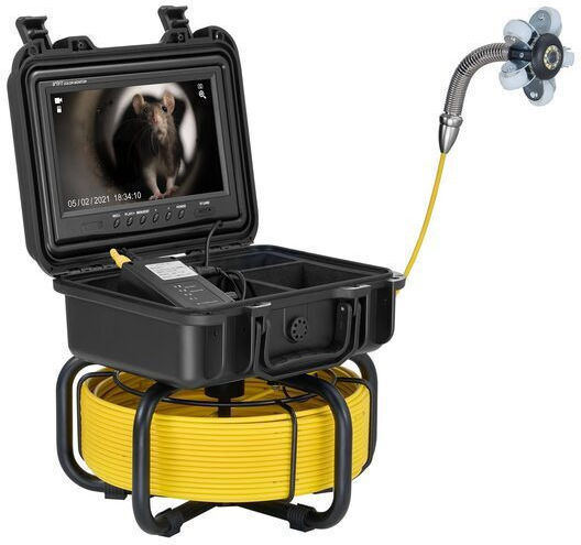 Endoskopkamera Abwasserrohre Full HD 9 Zoll Monitor 50 m Länge 12 x LED Li-Ion 4,5 Ah