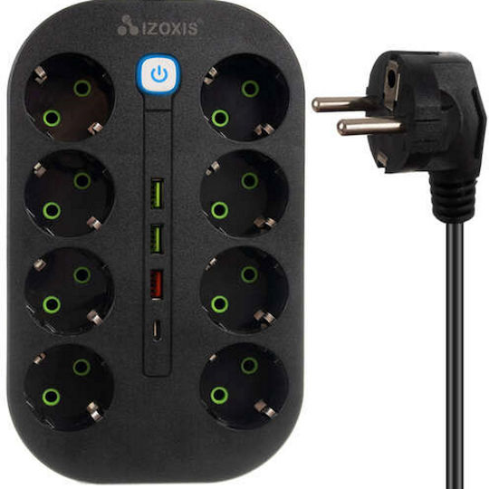 Power Strip 8 Positions with USB-A, 1 USB-C, Switch and Cable 2m Blue