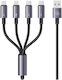 Usams Usb-a Regular Cablu USB la Lightning / Type-C / micro USB cu mai multe porturi 5A Negru 1.2m (US-SJ739)