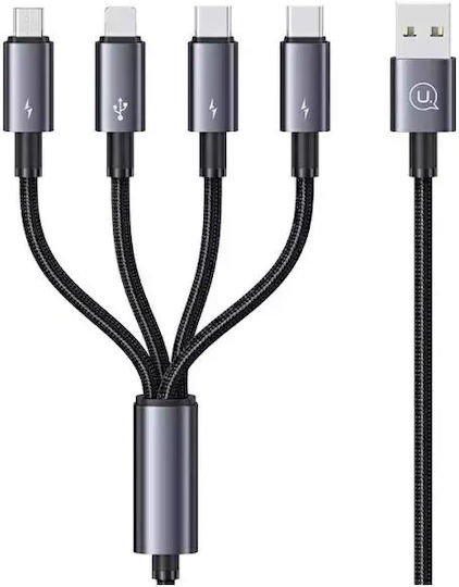 Usams Usb-a Regular Cablu USB la Lightning / Type-C / micro USB cu mai multe porturi 5A Negru 1.2m (US-SJ739)