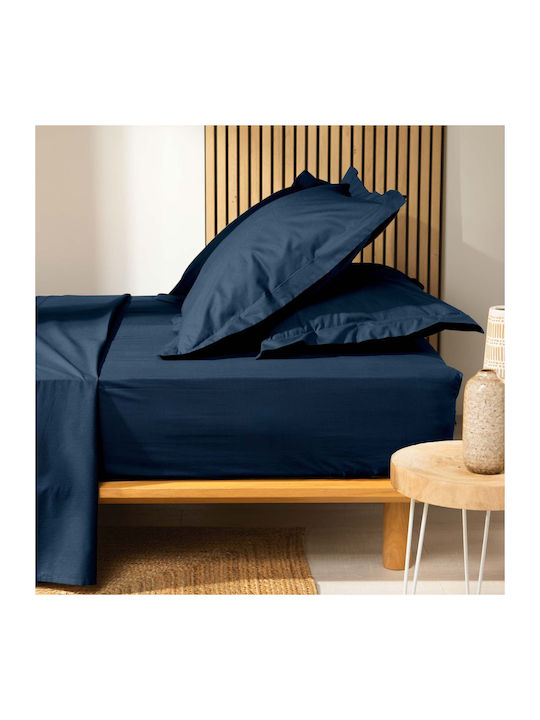Douceur d'Intérieur Sheet Double with Elastic 140x190cm. Biolina Navy Blue