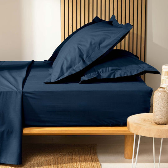 Douceur d'Intérieur Biolina Σεντόνι Διπλό με Λάστιχο 140x190εκ. Navy Μπλε