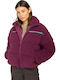 Sherpa Puffer Women's Short Puffer Jacket for Winter with Hood Blackberry