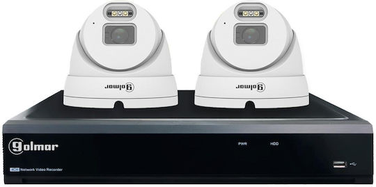 Golmar Überwachungssystem 2 Kameras Kameras IP 4MP mit Rekorder HVR & Festplatte 2TB
