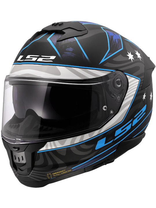 LS2 Stream 2 Galdam Mat Black/Blue Motorcycle H...