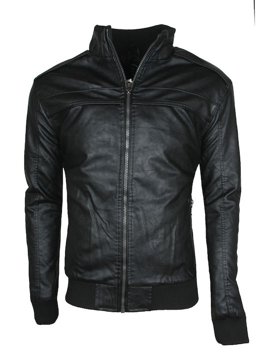 Double Winter Faux Leather Jacket Black