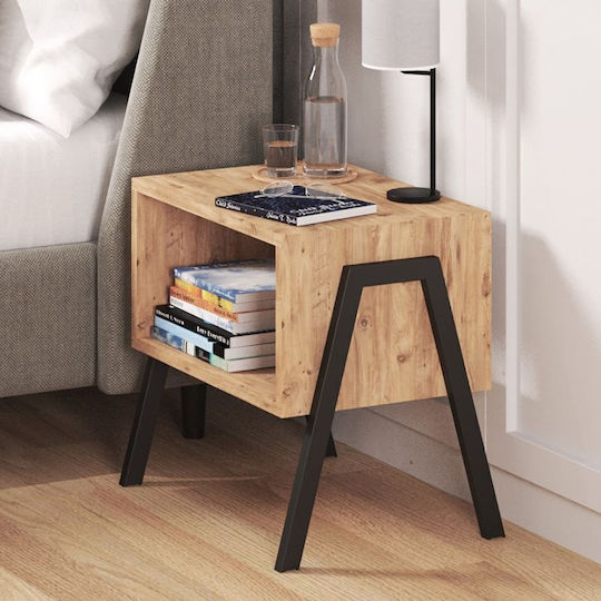 Bedside Table Taffa Wooden with Metal Legs Black 49x35x49cm