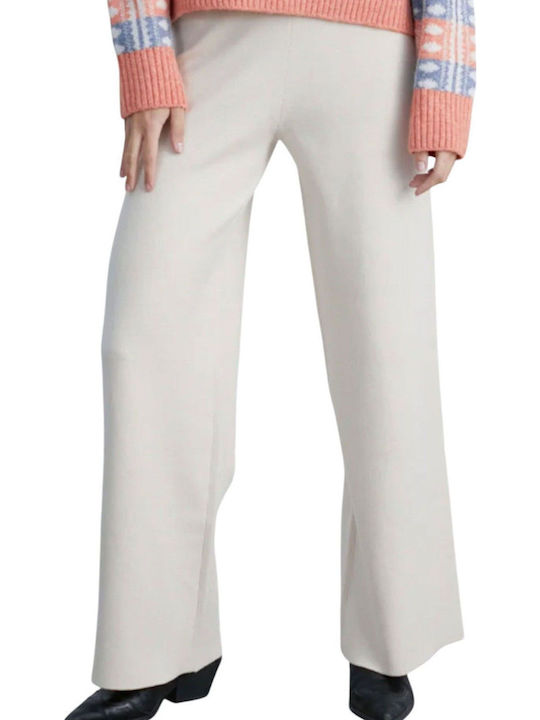 Women's High-waisted Fabric Trousers Ecru