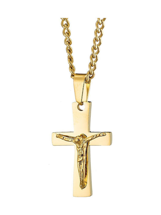 Verorama Men's Cross with the Crucified from Gold Plated Steel with Chain
