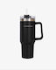 Flamingueo Handled Tumbler Θερμός Ανοξείδωτο 1.18lt Μαύρο με Καλαμάκι και Λαβή