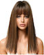Women's High-Quality Synthetic Wig Brown Highlights 16 Inches