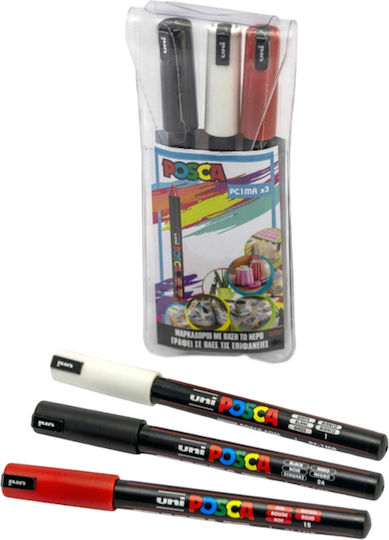 Posca Pc-1mr Μαρκαδόροι Σχεδίου 0.7mm Σετ 3 χρώματα