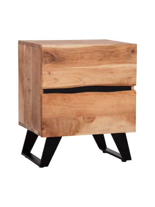 Bedside Table Alicia Wooden with Metal Legs Beige 45x35x56cm