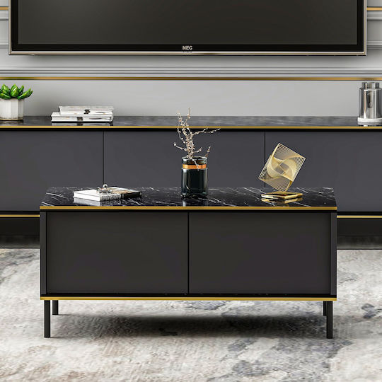 Правоъгълно Централно Кафе Масичка Imaj Marble Effect Черно-антрацит М90xШ45xВ40см