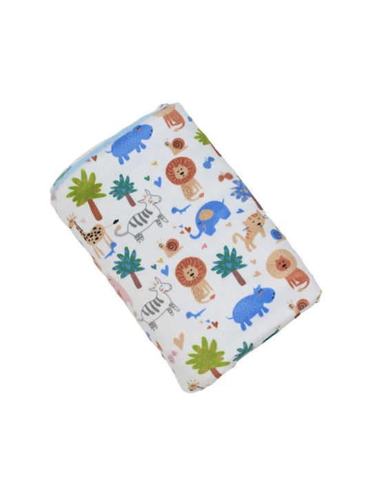 Queen Mother Κουβέρτα Κούνιας Hippo Friends Βελουτέ Γαλάζια 110x150εκ.