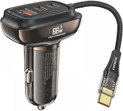Foneng Car Charger with Ports 1xUSB-A 2xType-C and Cable Type-C Foneng Car Charger with Ports 1xUSB-A 2xType-C and Cable Type-C