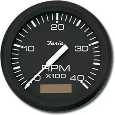 Tachometer 4000 RPM Diesel & Hourmeter Black Faria