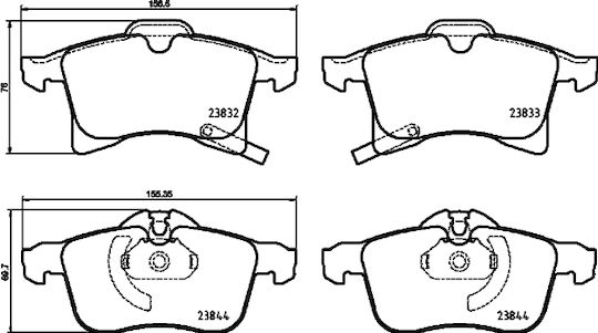 Front Brake Pads Set Brembo Opel Adam Corsa D E 1.0-1.6 05.07 Height 70mm Width 155mm Thickness 20mm Wear Sensor Yes