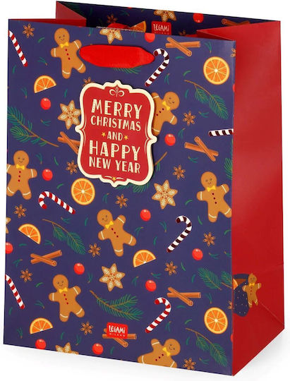 Legami Milano Gingerbread Medium Paper Christmas Bag for Gift Blue