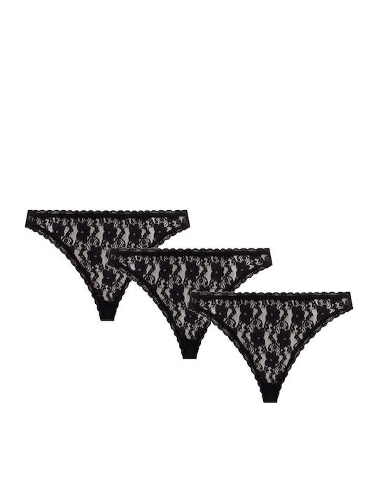 Guess Γυναικεία Brazil 3Pack με Δαντέλα Jet Black