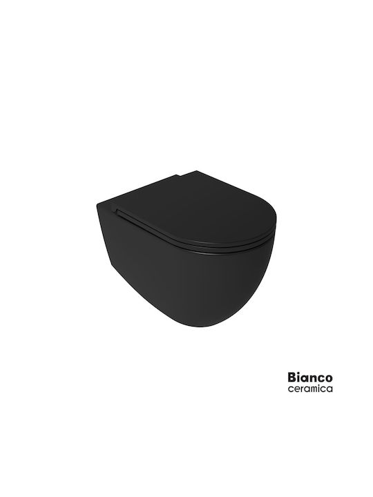 Bianco Ceramica Wall-Mounted Toilet Rimless with Cover Soft Close Black