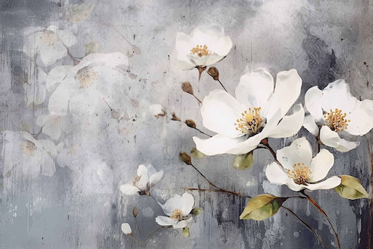 Floral Τοιχογραφία Τοίχου Καθιστικό Λευκή Ταπετσαρία Λουλουδιών Μανόλιας 240x360