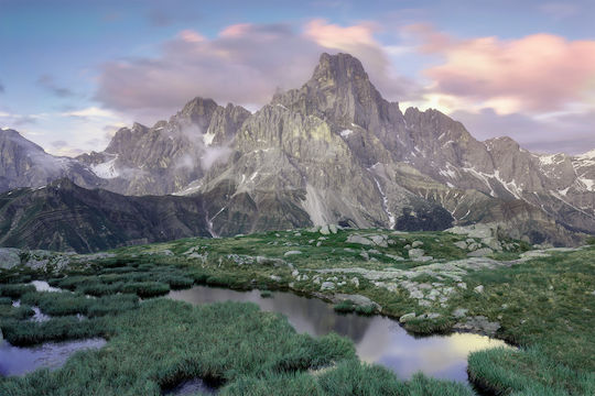Wandbild Wohnzimmer Grafik Berglandschaft Dolomiten 240x360