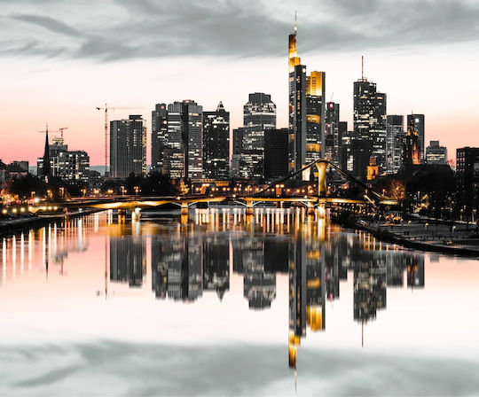 Moderne Wandtapete Wohnzimmer Stadt in Wasserreflexion 148x220