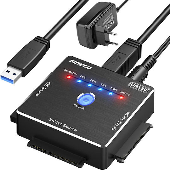 Adaptor Universal Fideco Sata Ide La Usb 3.0 Extern Hdd Ssd Pentru Hard Disk-uri De 2.5/3.5 Inch Unități Optice Dvd Cd De 5.25 Inch Clonare Offline Cablu De Alimentare Transfer De Date 5gbps Suportă Capacitate De 16tb Compatibil Windows Mac Os/linux