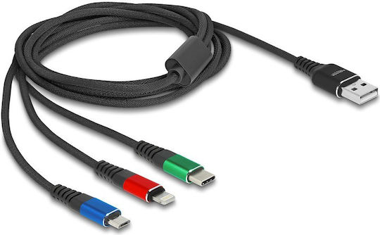 DeLock Regular USB to Lightning / micro USB / Type-C Cable Μαύρο 2m 90156