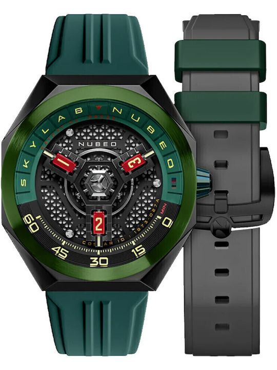 Nubeo Men's Watch Battery with Green Rubber Strap