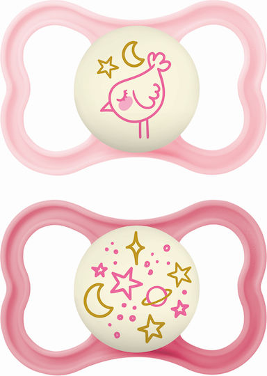 Mam Supreme Schnuller Silikon Nacht Rosa Vogel / Sterne für 16+ Monate 2Stück
