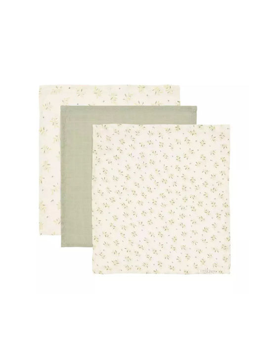 Little Dutch Blueberry Leaves / Sage Muslin Shoulder Burp Cloths Ecru 25x25cm. 3pcs