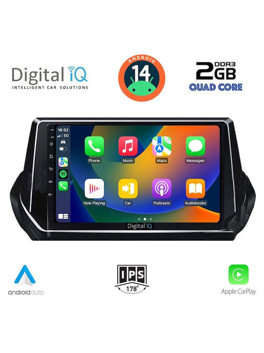 Digital IQ Auto-Audiosystem für Peugeot 208 2021 (Bluetooth/USB/AUX/WiFi/GPS/Apple-Carplay/Android-Auto) mit Touchscreen 9"