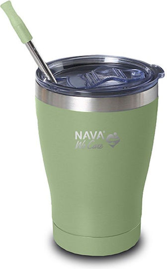 Nava Ποτήρι Θερμός Ανοξείδωτο / Πλαστικό BPA Free 360ml Ανοιχτό Πράσινο με Καλαμάκι