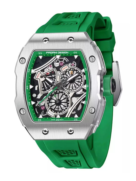 Pagani Design Ceas Bărbătesc 12mm Automat cu Verde Brățară Metalică