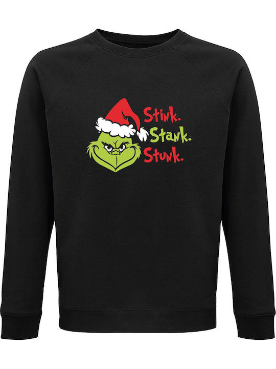 Суитшърт унисекс органичен "Stink Stank Stunk Grinch Face Christmas" черен