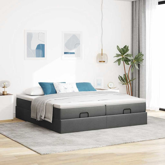 King Size Bed Base Upholstered with Fabric Dark Gray with Slats & Mattress 180x200cm 3311242
