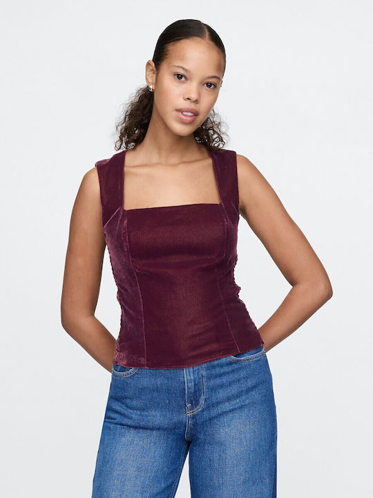 GAP Γυναικείο Crop Top Βελούδινο Κόκκινο