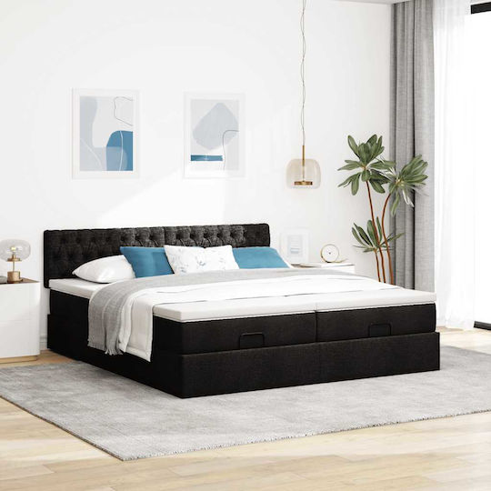 Double Upholstered Bed with Fabric Black with Slats and Mattress 160x200cm 3312010