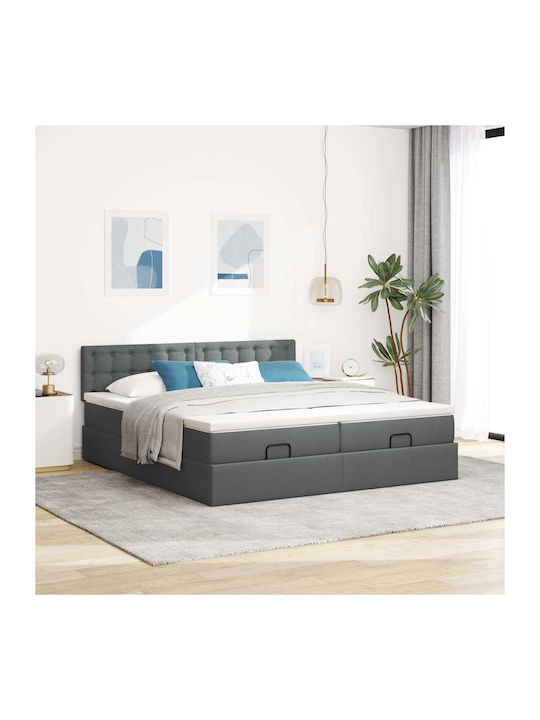 King Size Upholstered Bed with Fabric Dark Grey...